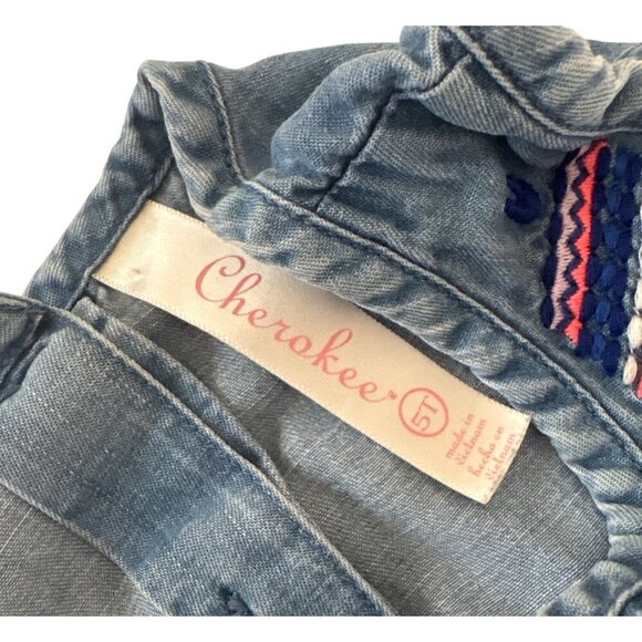 Cherokee‎ Girls Embroidered Blue Denim Sleeveless Dress Size 5T - Picture 4 of 4